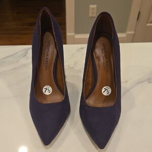 Christian Siriano Navy Suede Pointed Toe Pumps